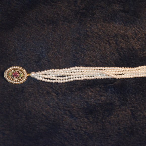 Vintage Collectible Bracelet 6 Strings Pearly Beads Pendant Rose Length - 7.5' - Picture 4 of 6